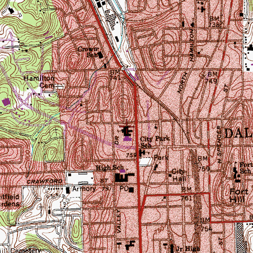 Topographic Map of First Baptist Church of Dalton, GA