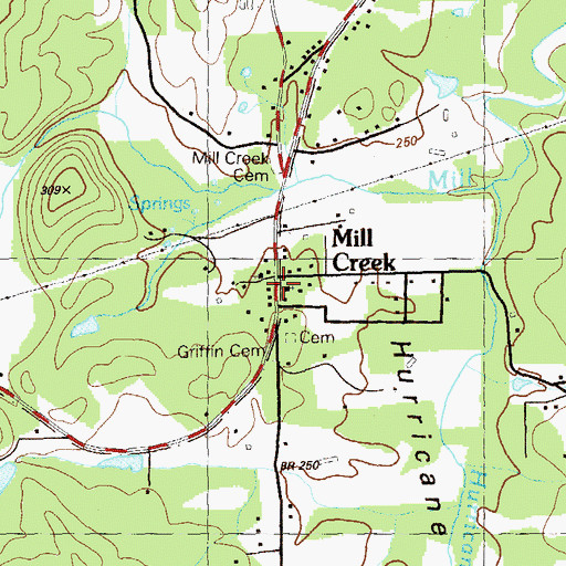 Topographic Map of Mill Creek Baptist Church, GA