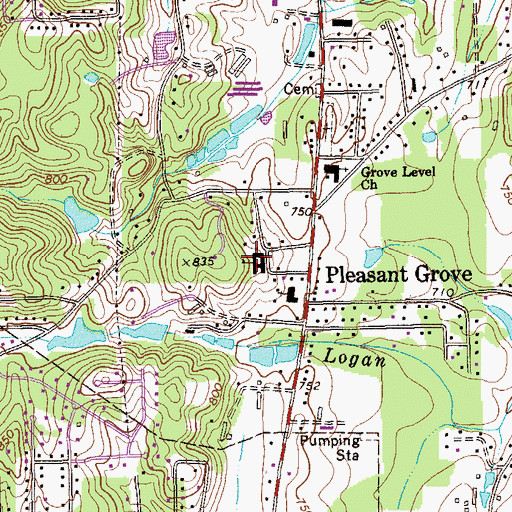 Topographic Map of Pleasant Grove Elementary School, GA
