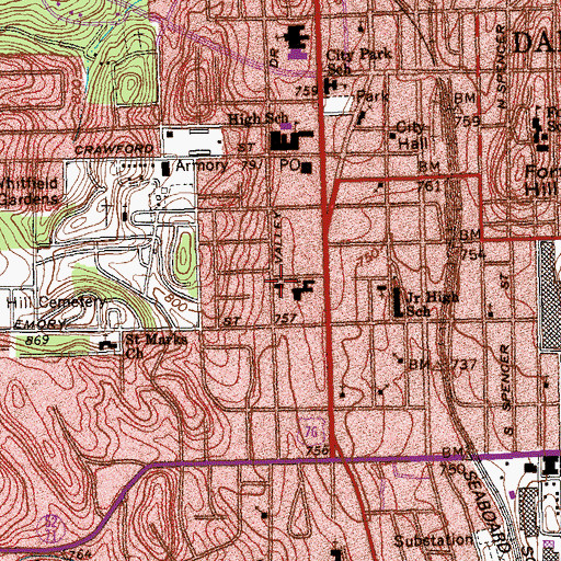 Topographic Map of Temple Bethel, GA