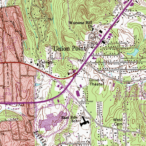 Topographic Map of Union Point School (historical), GA