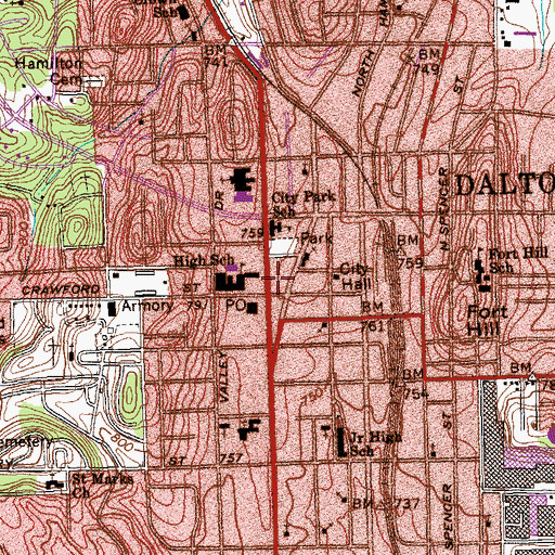 Topographic Map of Whitfield County Courthouse, GA