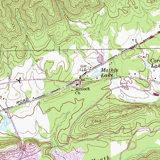 Topographic Map of Antioch Cemetery, GA