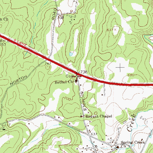 Topographic Map of Bethel Cemetery, GA
