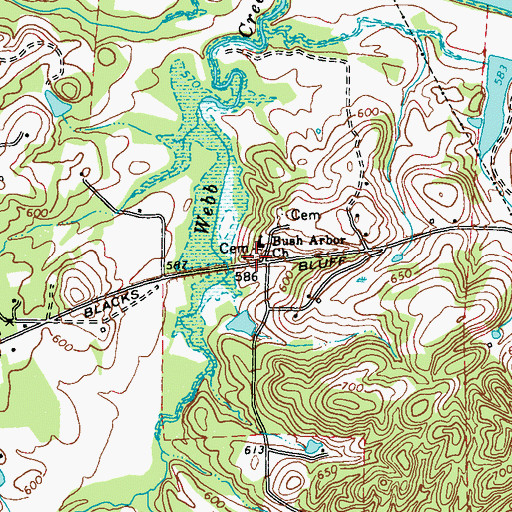Topographic Map of Bush Arbor Cemetery, GA