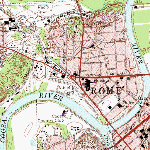 Topographic Map of Calvary Baptist Church, GA