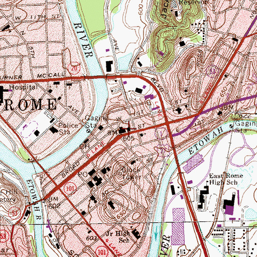 Topographic Map of Carnegie Library, GA