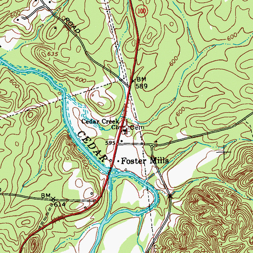 Topographic Map of Cedar Creek Cemetery, GA