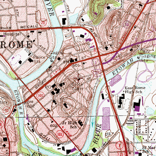 Topographic Map of Central Primary School, GA