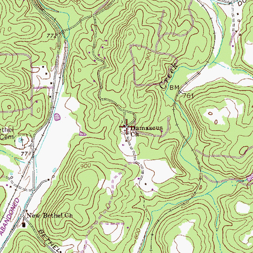 Topographic Map of Damascus Cemetery, GA
