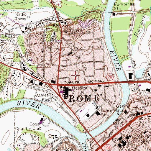 Topographic Map of DeSoto Homes, GA