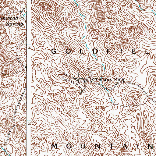 Topographic Map of Tomahawk Mine, AZ