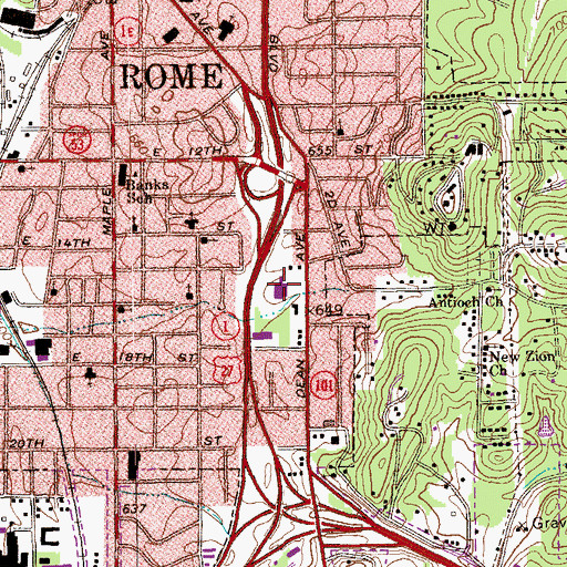 Topographic Map of East Central Elementary School, GA