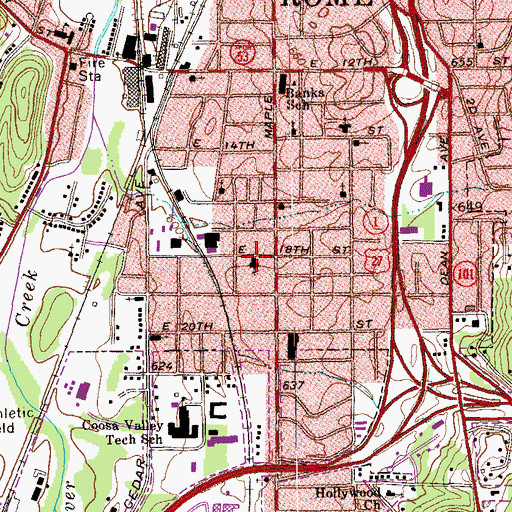 Topographic Map of East Rome Church of God, GA