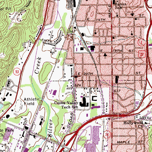 Topographic Map of East Rome Baptist Church, GA