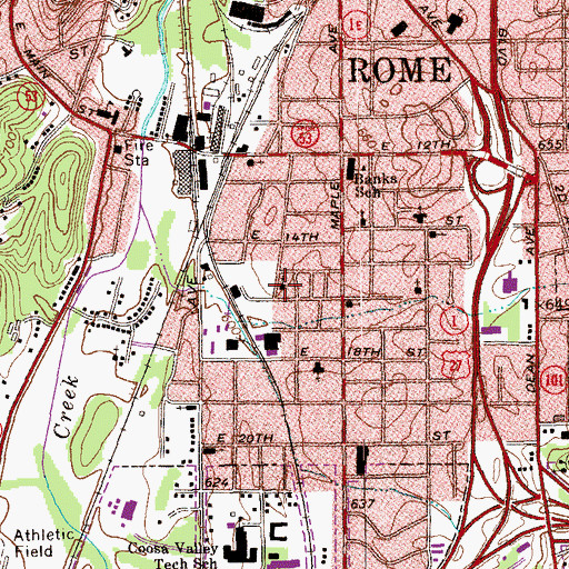 Topographic Map of East Rome Baptist Church, GA
