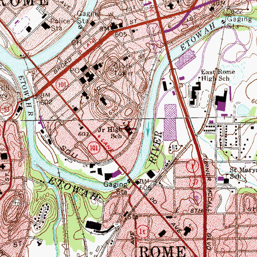 Topographic Map of East Rome Junior High School, GA