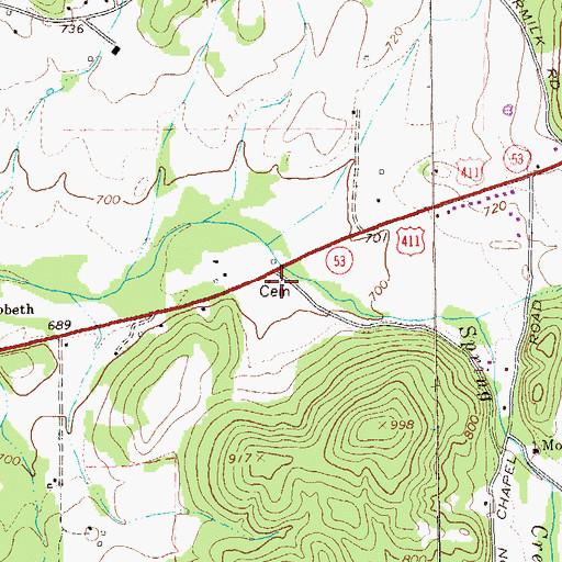 Topographic Map of Ellis Cemetery, GA