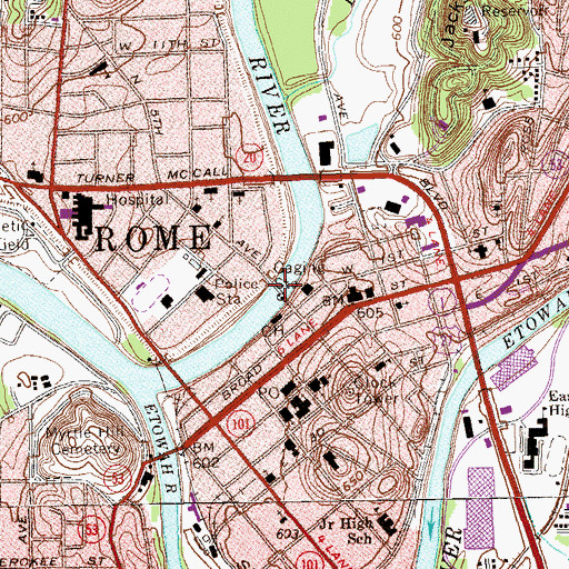 Topographic Map of Fifth Avenue Bridge, GA