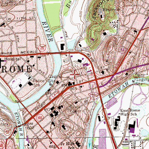 Topographic Map of Rome Fire Department Station 1 Headquarters, GA