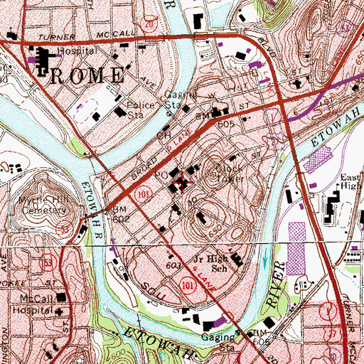 Topographic Map of First Baptist Church of Rome, GA