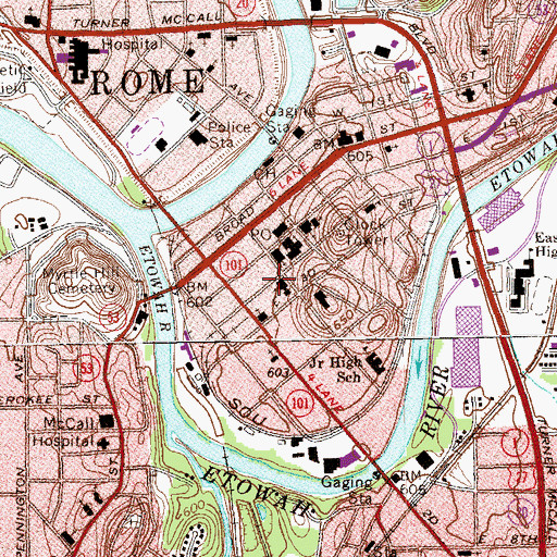 Topographic Map of First United Methodist Church, GA