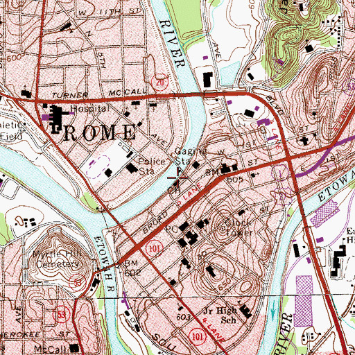 Topographic Map of Floyd County Courthouse, GA