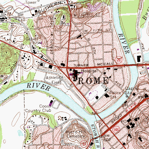 Topographic Map of Floyd Medical Center, GA