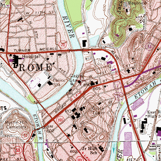 Topographic Map of Floyd County Jail, GA