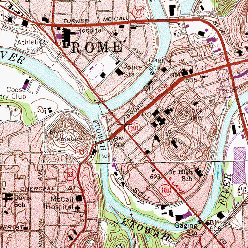 Topographic Map of Forrest Monument, GA