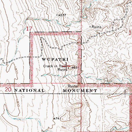 Topographic Map of Crack in Rock Ruins, AZ