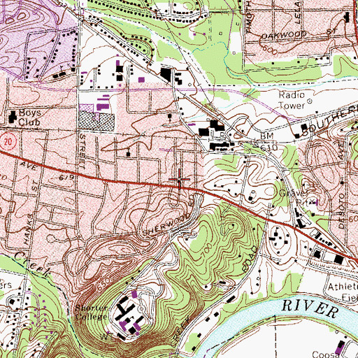 Topographic Map of Kingdom Hall of Jehovahs Witnesses, GA