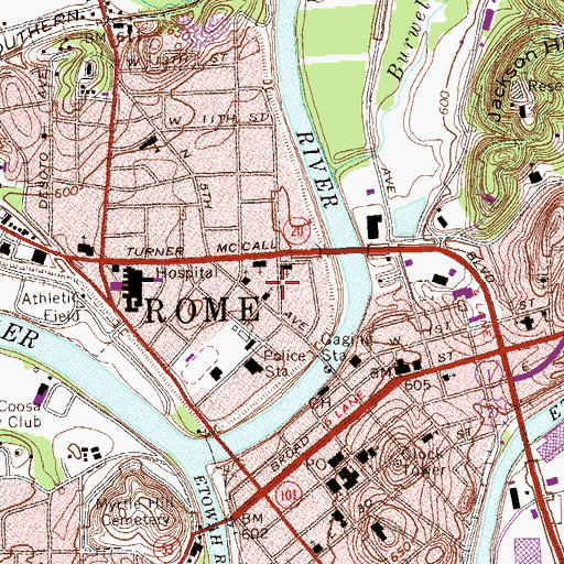 Topographic Map of Lower Avenue A Historic District, GA