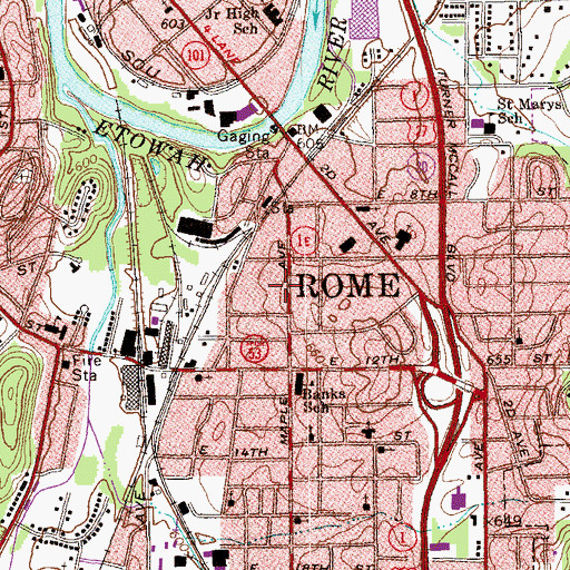 Topographic Map of Maple Street Community Center, GA