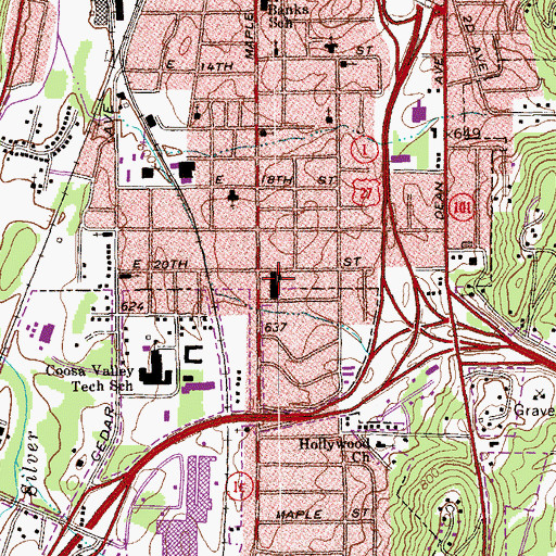 Topographic Map of Mapleton Shopping Center, GA