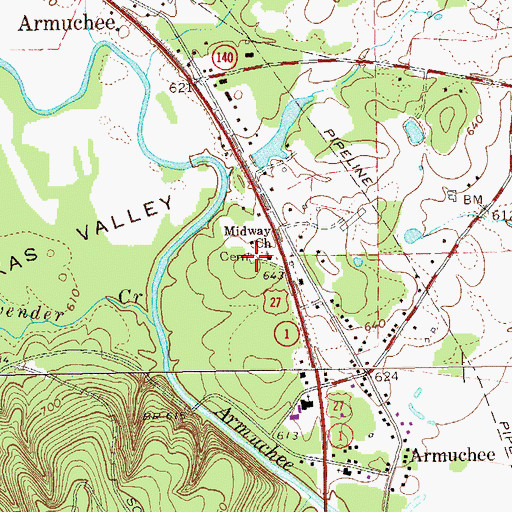 Topographic Map of Midway Cemetery, GA