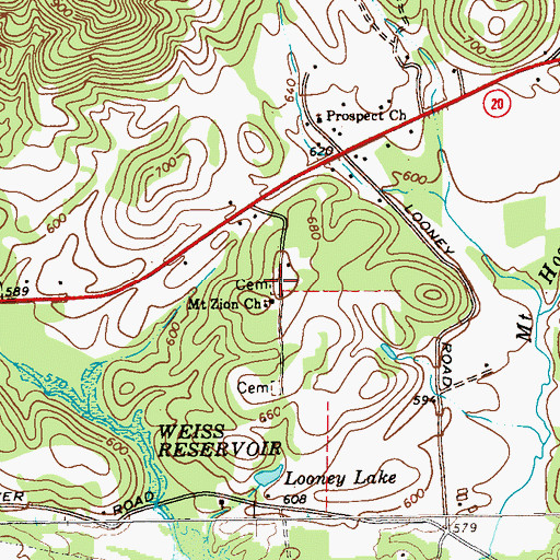 Topographic Map of Mount Zion Cemetery, GA