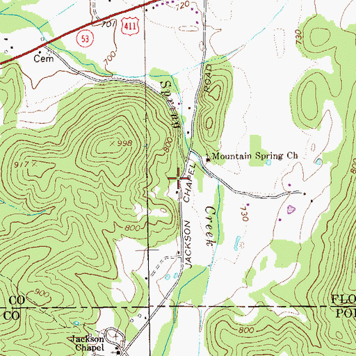 Topographic Map of Mountain Spring Cemetery, GA