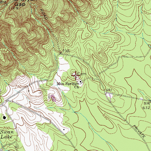 Topographic Map of Mountain Springs Cemetery, GA