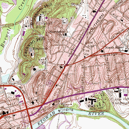 Topographic Map of North Rome, GA