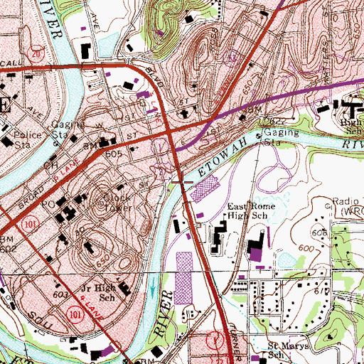 Topographic Map of North Rome Bridge, GA