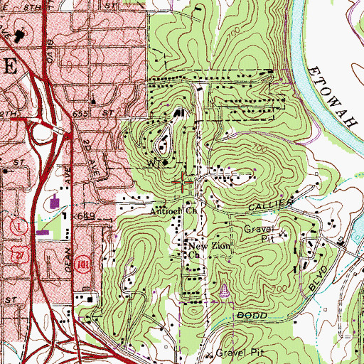Topographic Map of Old Antioch Cemetery, GA