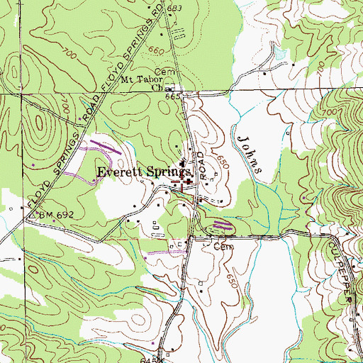 Topographic Map of Old Everett Springs Cemetery, GA