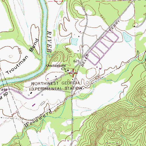 Topographic Map of Oostanaula Cemetery, GA