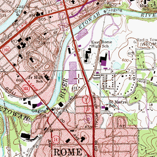 Topographic Map of Riverbend Mall Shopping Center, GA