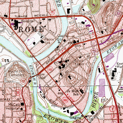 Topographic Map of Rome Post Office, GA