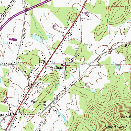 Topographic Map of Rush Chapel Cemetery, GA