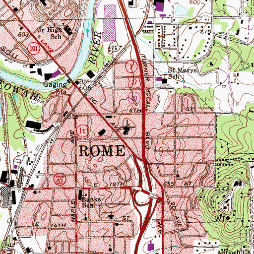 Topographic Map of Second Avenue Baptist Church, GA