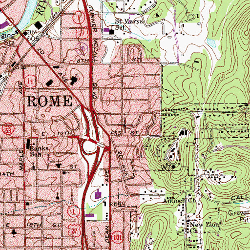 Topographic Map of Seventh Day Adventist Church, GA
