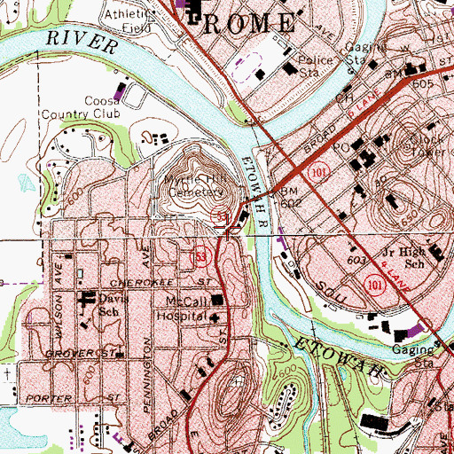 Topographic Map of South Broad Street Historic District, GA